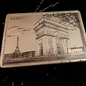 Vintage Silver color Arc de Triomphe Candy Tin Stollwerck Germany 3D Empty